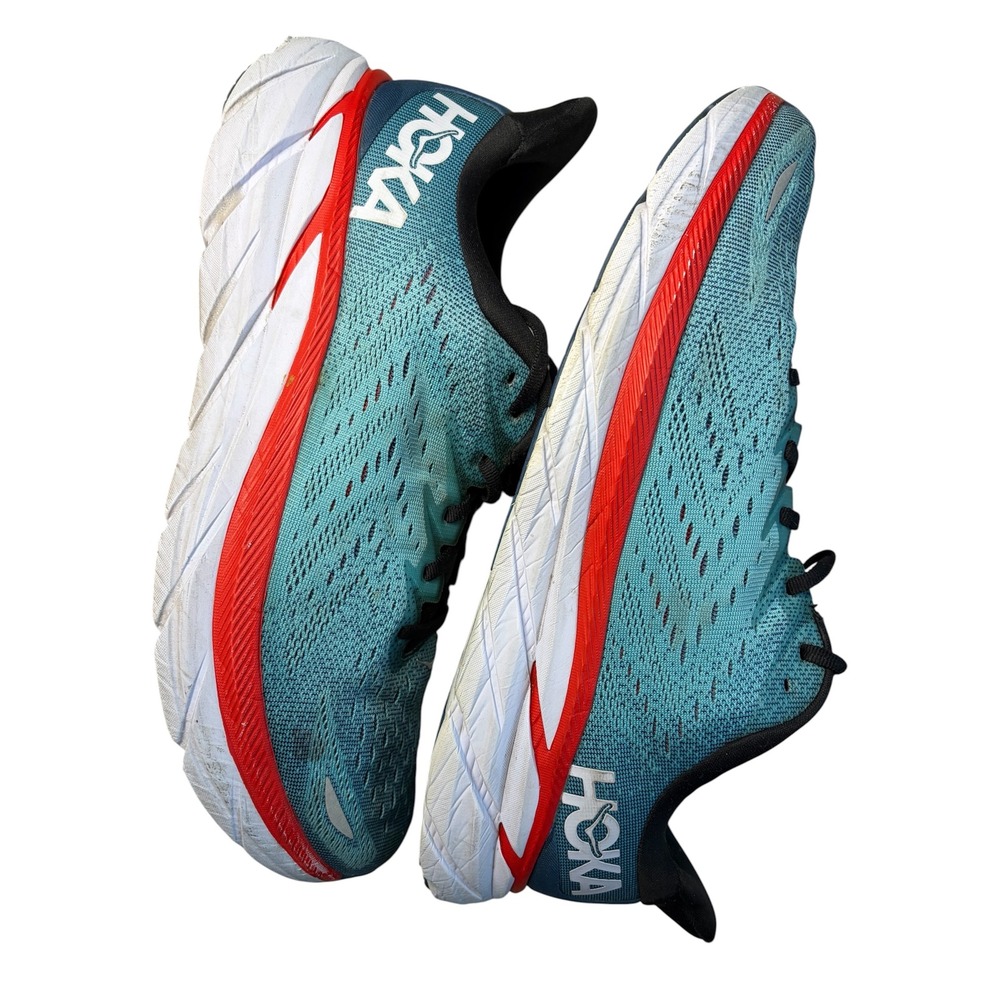 Hoka One One Clifton 8 Mens 12 Teal Blue Orange Running Shoes 1119393 RTAR